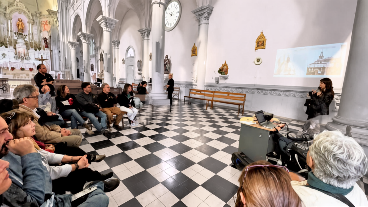 Public presentation on basilica restoration inside a heritage church